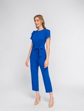 Calvin Klein Blue Pantsuit With Flutter Sleeves And Pockets Size 12 Regatta NWT